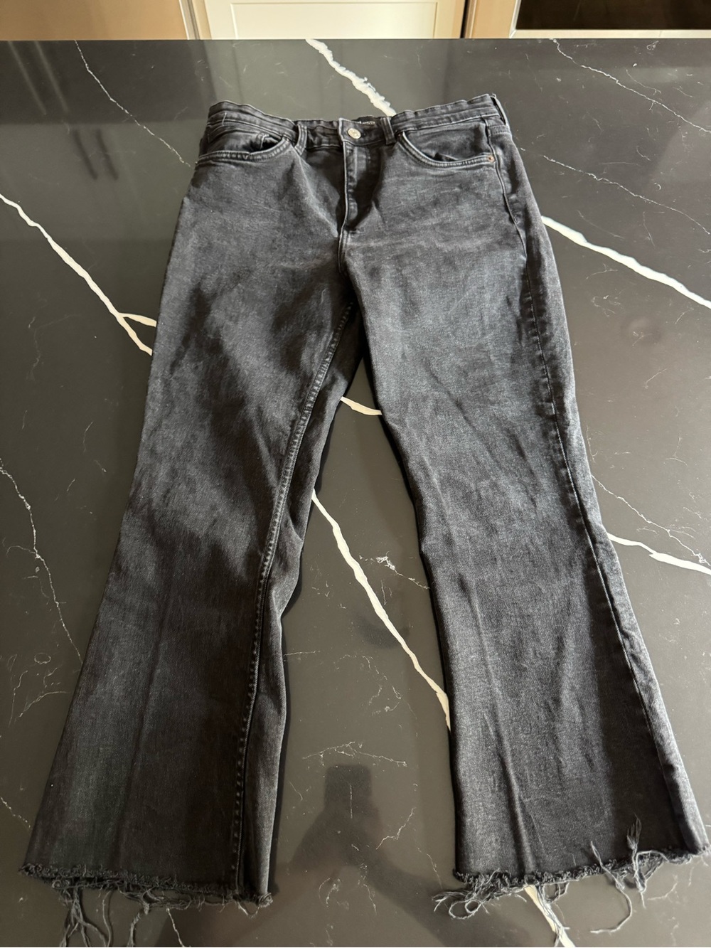 Zara Black Washed Jeans with Frayed Hem